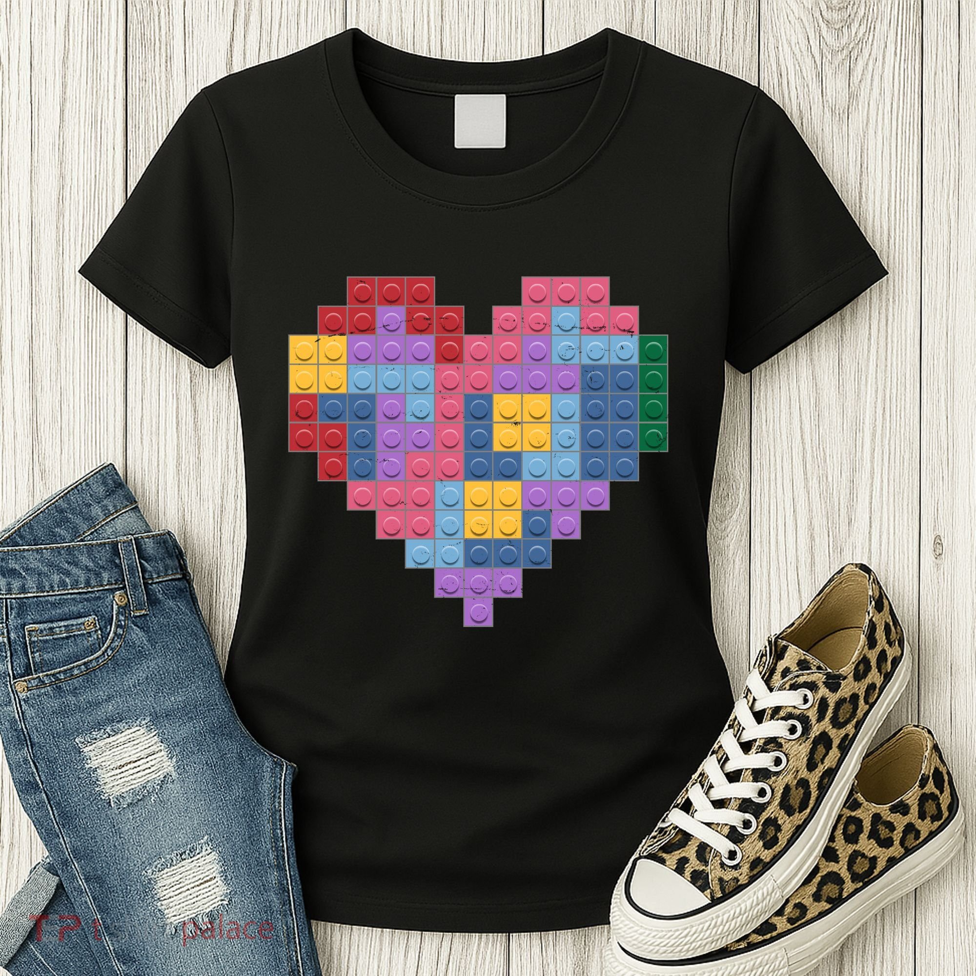 Valentines Day Blocks Pixelated Heart Bricks Women's T-Shirt