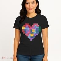Valentines Day Blocks Pixelated Heart Bricks Women's T-Shirt thumb 4