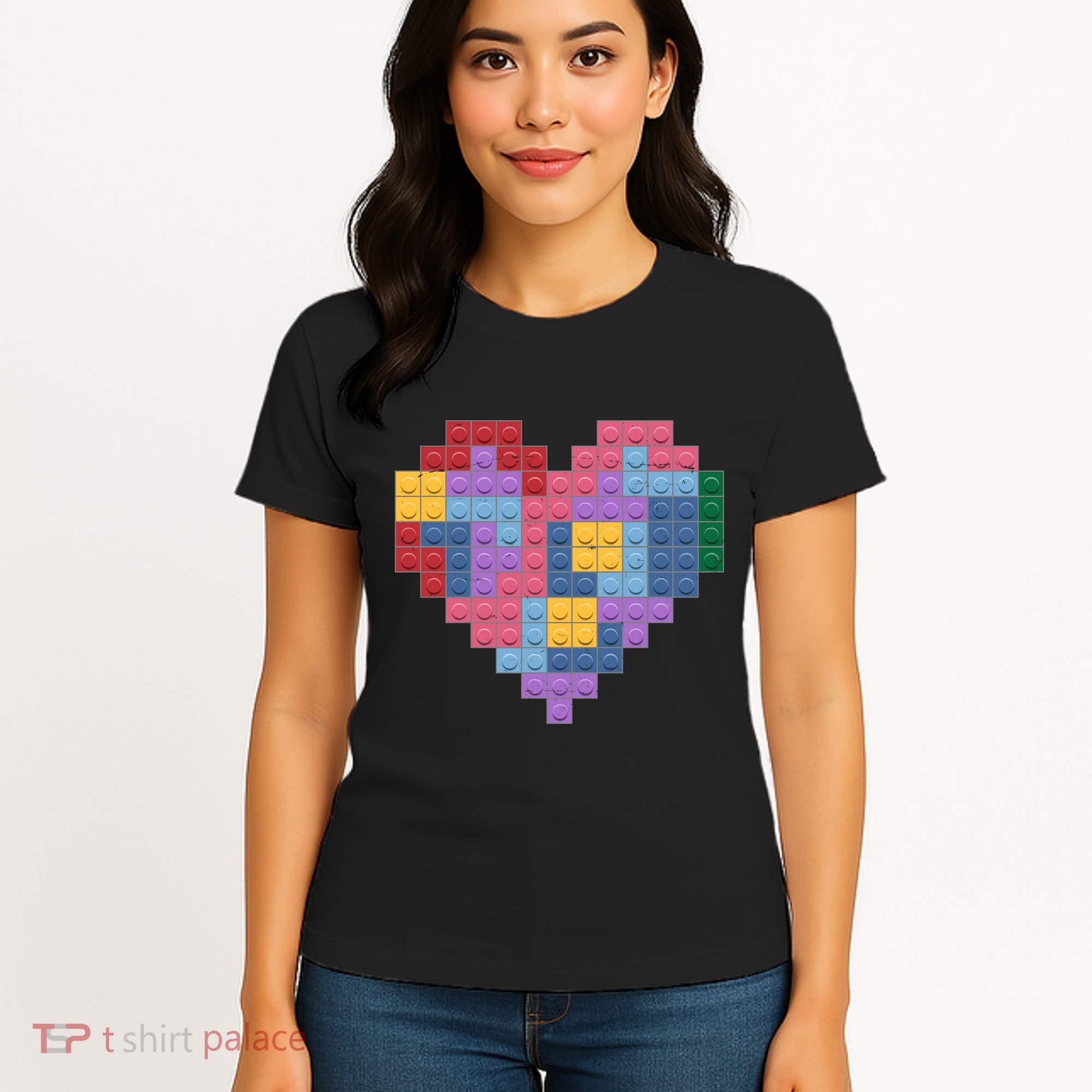 Valentines Day Blocks Pixelated Heart Bricks Women's T-Shirt