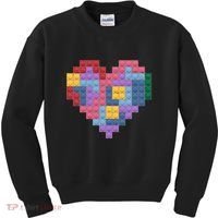 Valentines Day Blocks Pixelated Heart Bricks Kids Sweatshirt thumb 0
