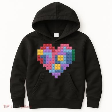 Valentines Day Blocks Pixelated Heart Bricks Kids Hoodie