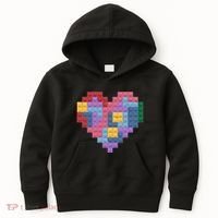 Valentines Day Blocks Pixelated Heart Bricks Kids Hoodie thumb 0