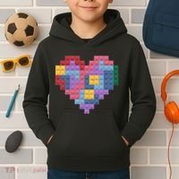 Valentines Day Blocks Pixelated Heart Bricks Kids Hoodie thumb 2