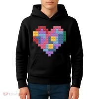 Valentines Day Blocks Pixelated Heart Bricks Kids Hoodie thumb 4
