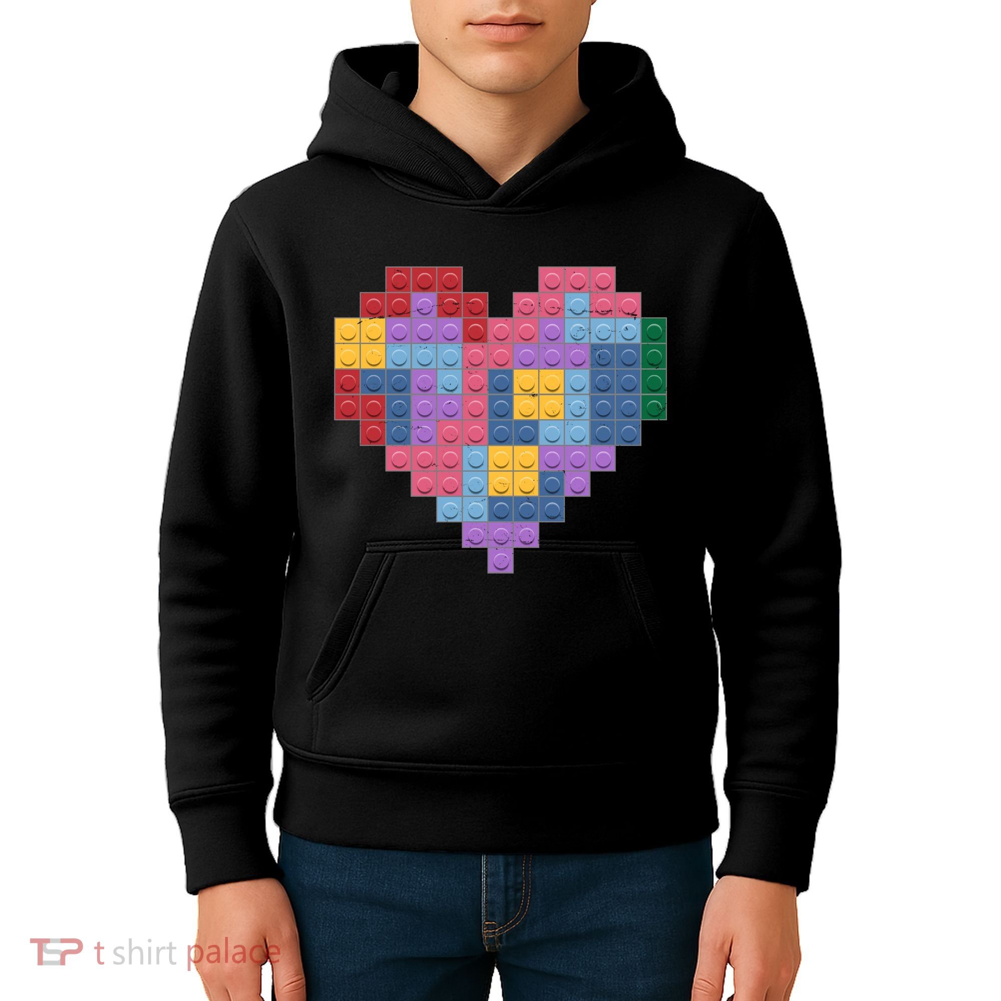 Valentines Day Blocks Pixelated Heart Bricks Kids Hoodie