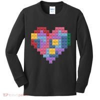 Valentines Day Blocks Pixelated Heart Bricks Kids Long Sleeve Shirt thumb 0