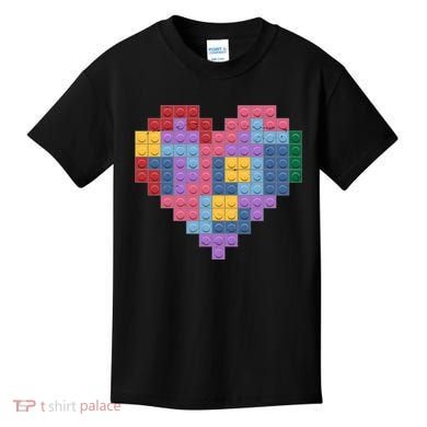 Valentines Day Blocks Pixelated Heart Bricks Kids T-Shirt
