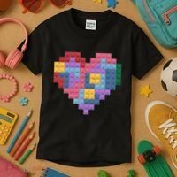 Valentines Day Blocks Pixelated Heart Bricks Kids T-Shirt thumb 3