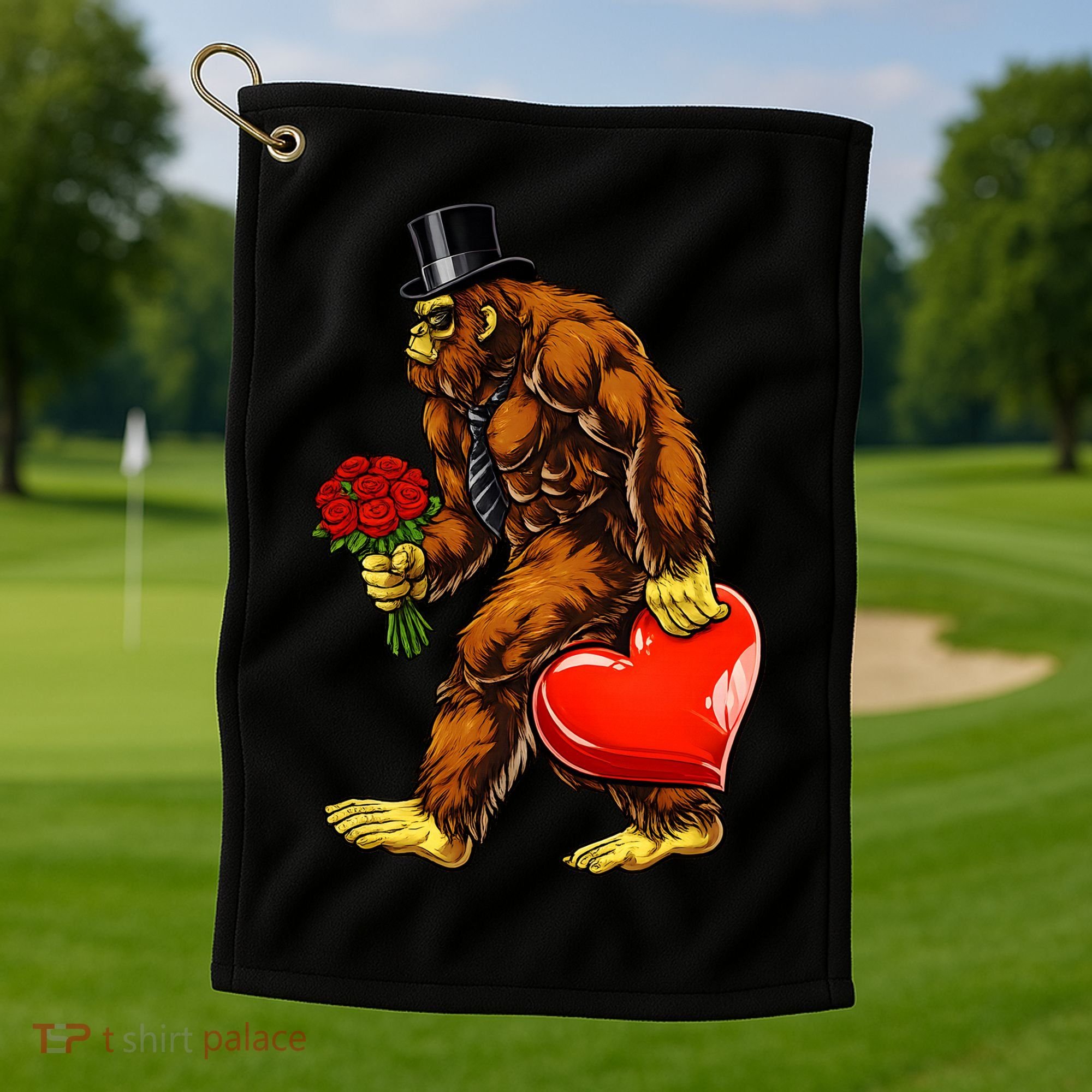 Valentines Day Bigfoot Sasquatch Lover Golf Towel