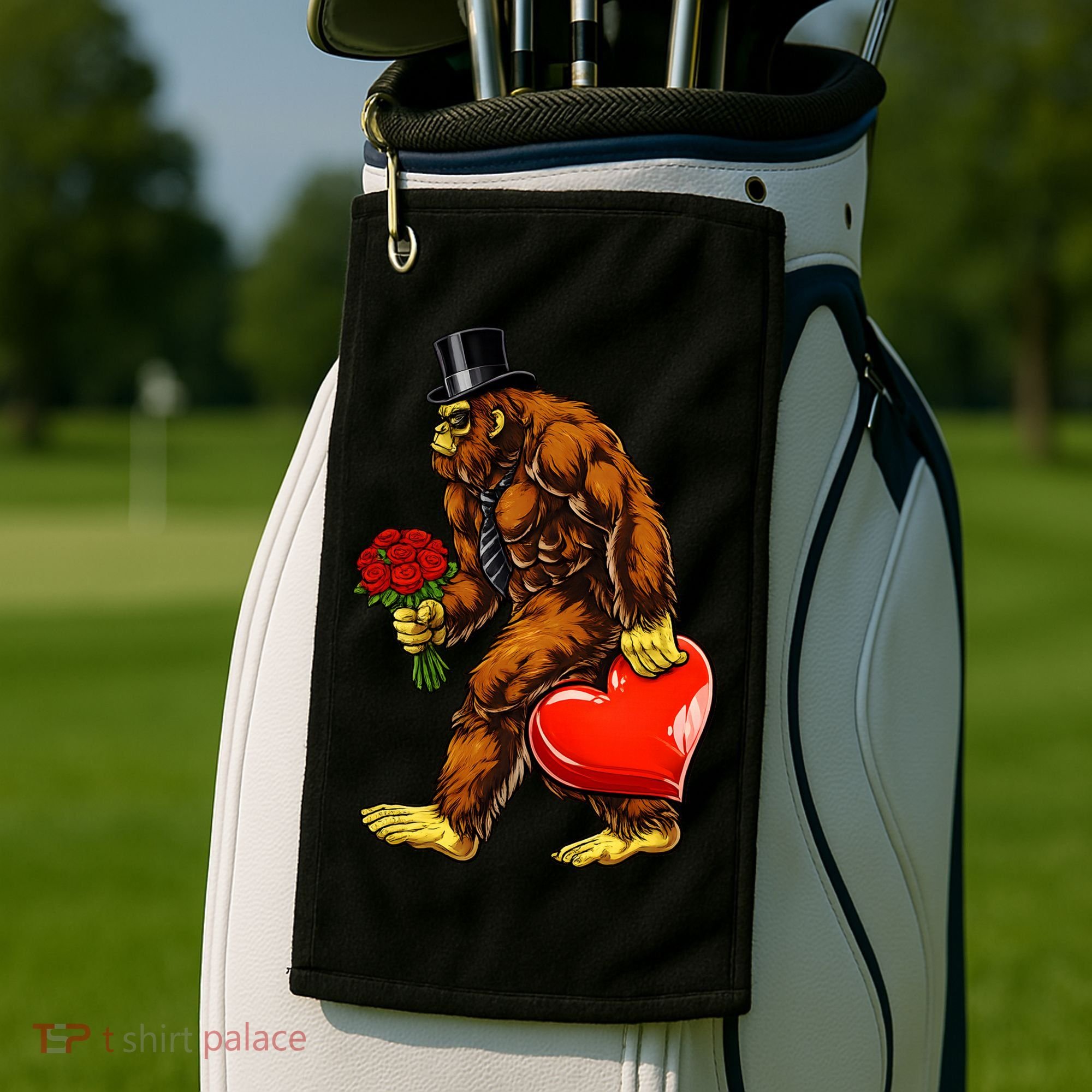 Valentines Day Bigfoot Sasquatch Lover Golf Towel