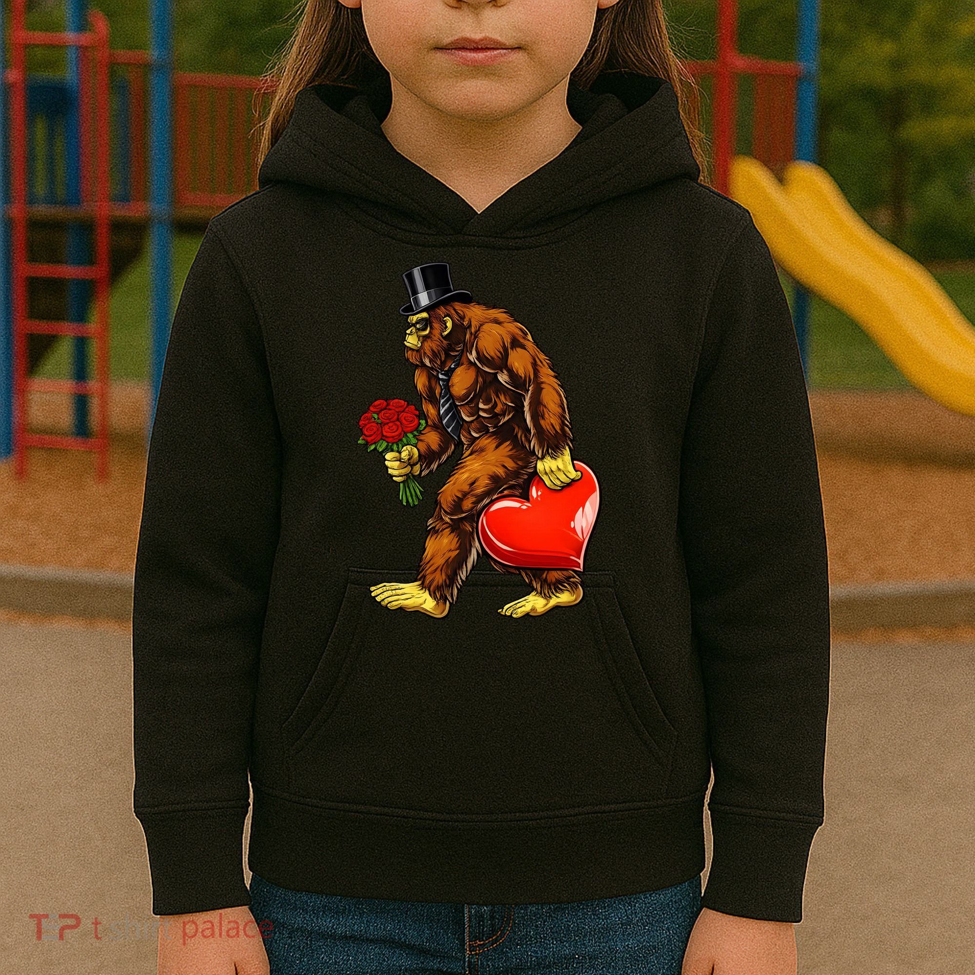 Valentines Day Bigfoot Sasquatch Lover Kids Hoodie
