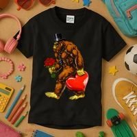 Valentines Day Bigfoot Sasquatch Lover Kids T-Shirt thumb 3