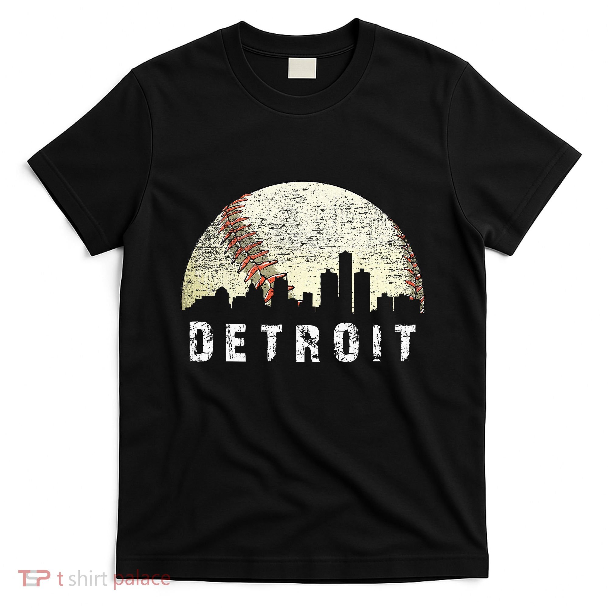 Vintage Detroit Cityscape Baseball Lover Men Women Kids T-Shirt