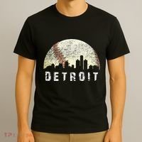 Vintage Detroit Cityscape Baseball Lover Men Women Kids T-Shirt thumb 3