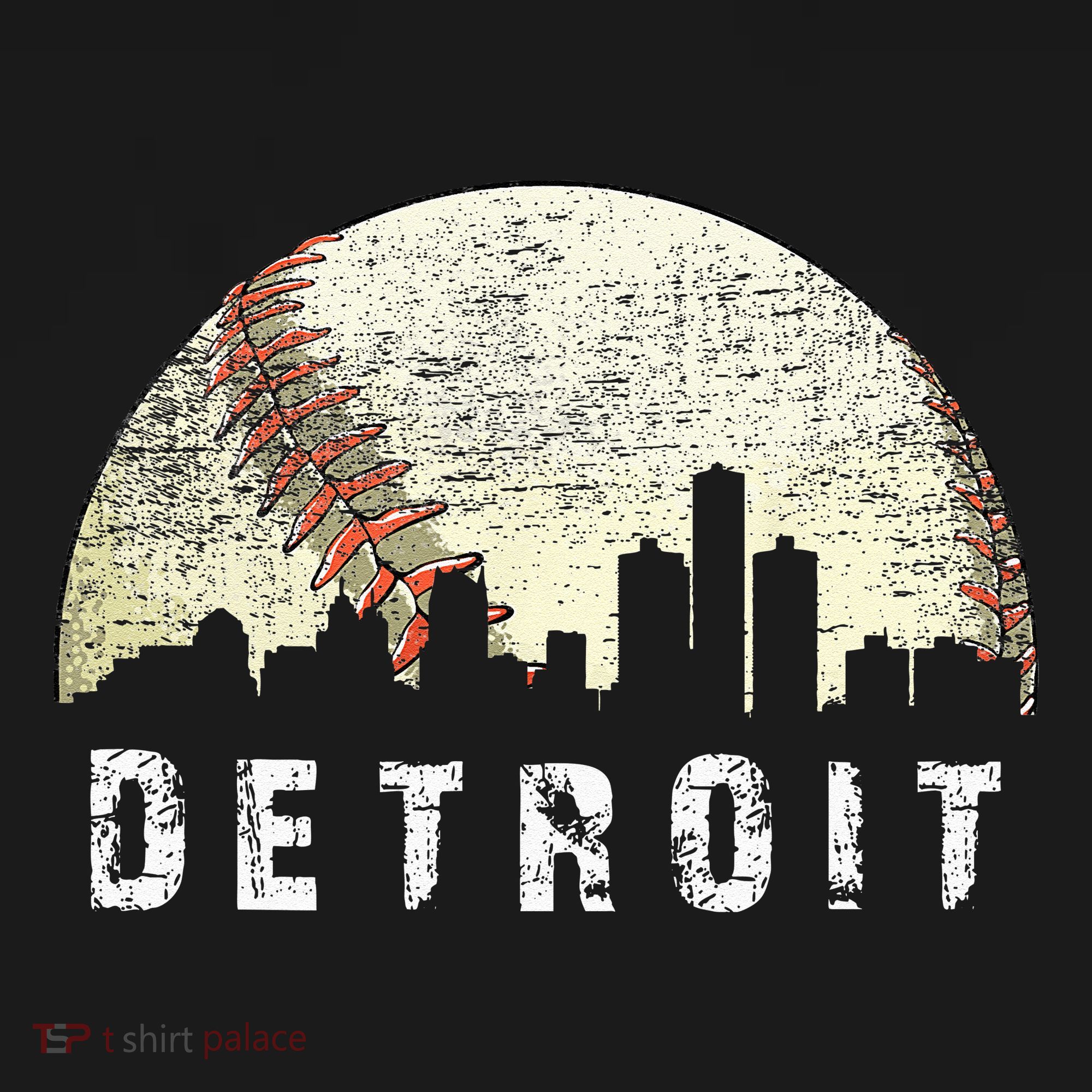 Vintage Detroit Cityscape Baseball Lover Men Women Kids T-Shirt