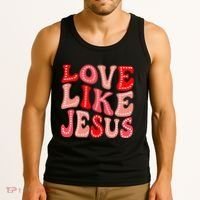Valentine Day Christian Gift Groovy Love Like Jesus Tank Top thumb 3