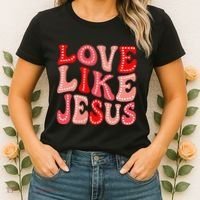 Valentine Day Christian Gift Groovy Love Like Jesus Women's T-Shirt thumb 2