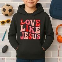 Valentine Day Christian Gift Groovy Love Like Jesus Kids Hoodie thumb 2