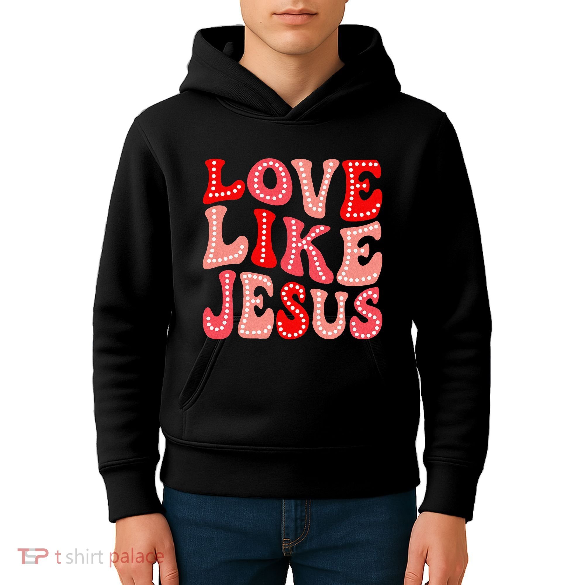Valentine Day Christian Gift Groovy Love Like Jesus Kids Hoodie