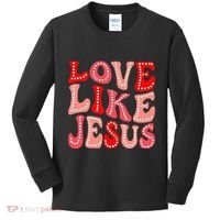 Valentine Day Christian Gift Groovy Love Like Jesus Kids Long Sleeve Shirt thumb 0