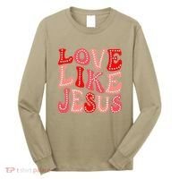 Valentine Day Christian Gift Groovy Love Like Jesus Long Sleeve Shirt thumb 0