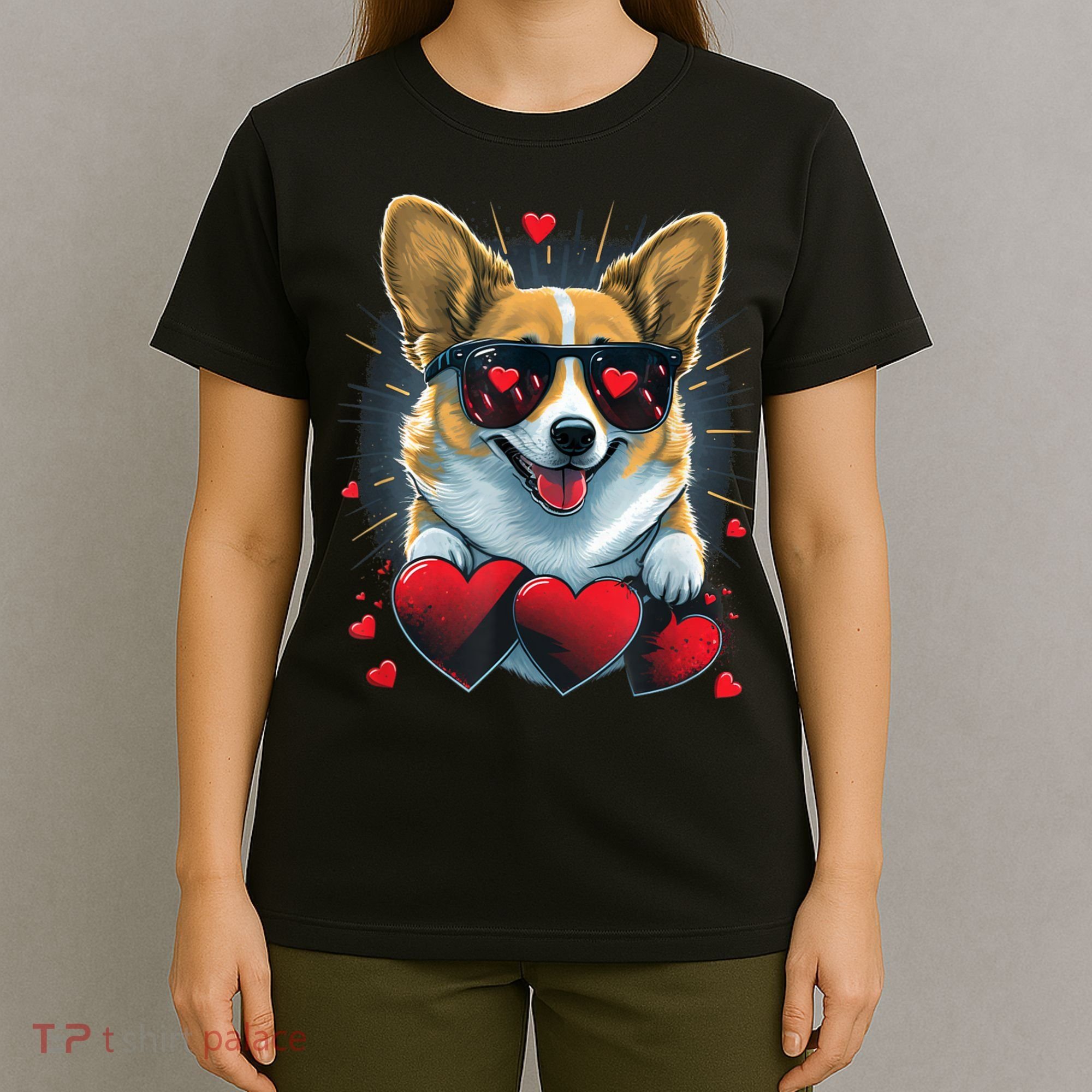 Valentines Day Corgi Heart Couples Love Corgi Dog Lovers T-Shirt