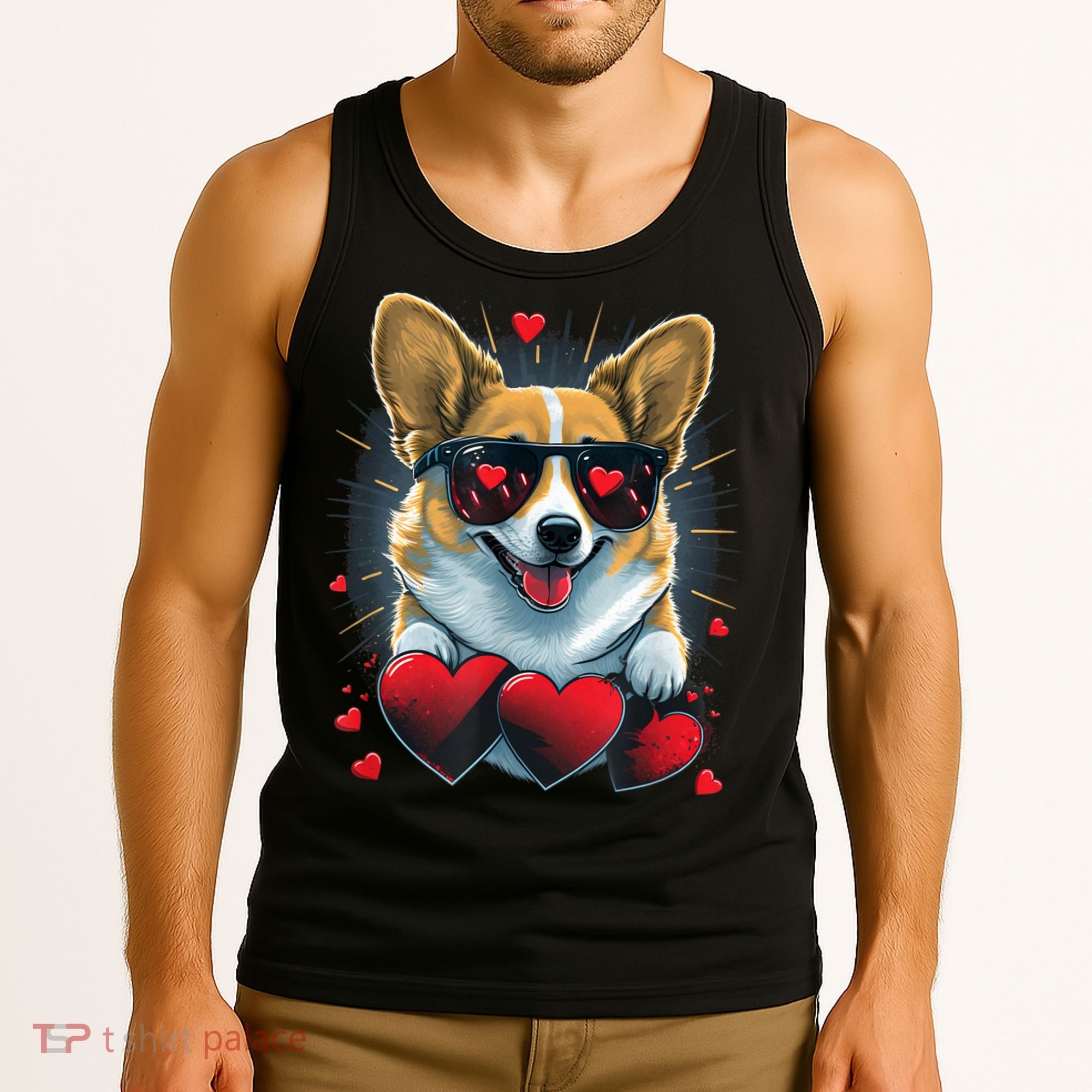 Valentines Day Corgi Heart Couples Love Corgi Dog Lovers Tank Top