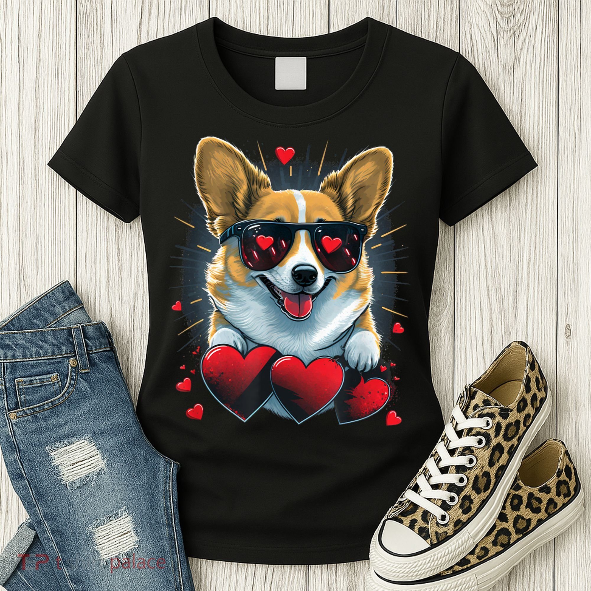 Valentines Day Corgi Heart Couples Love Corgi Dog Lovers Women's T-Shirt