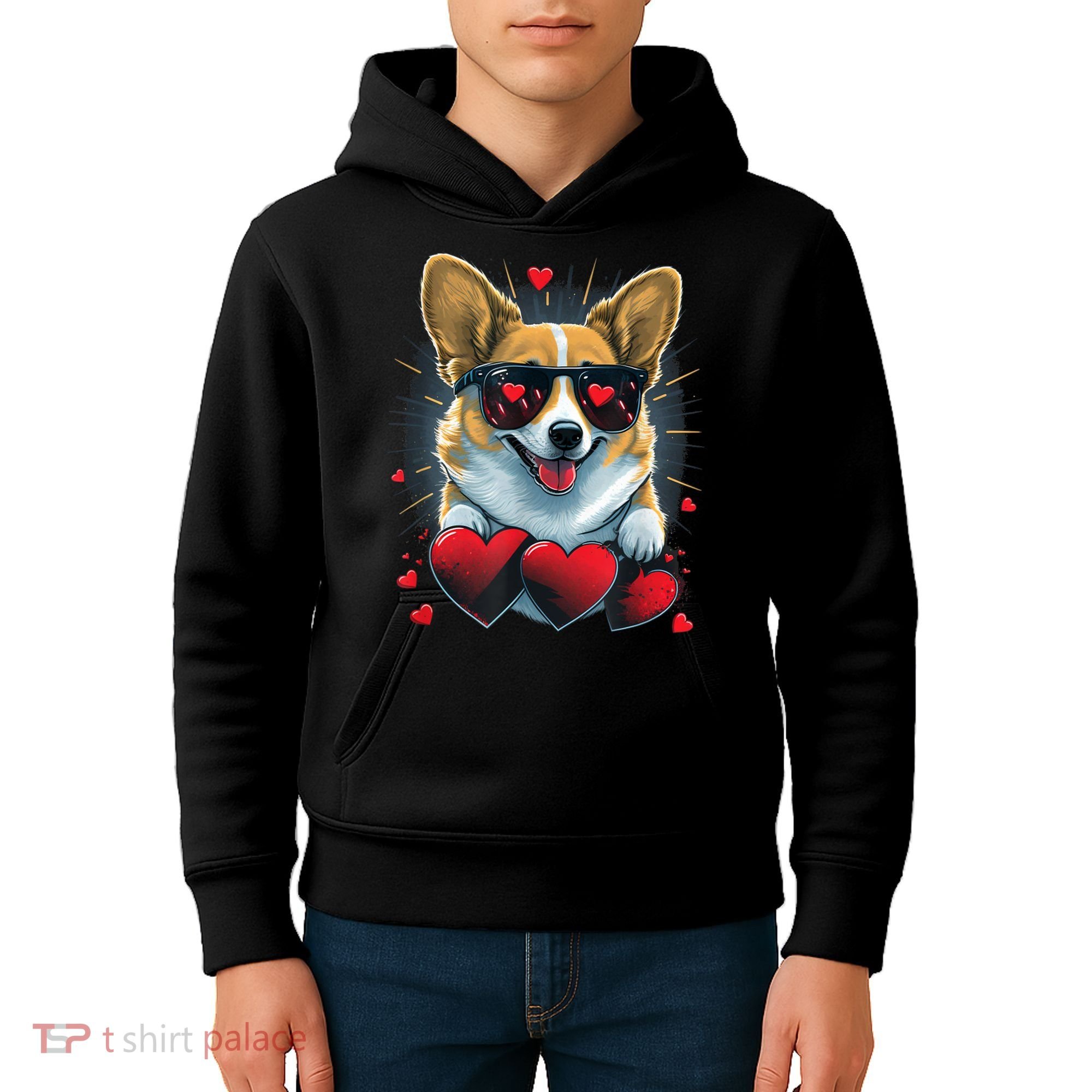 Valentines Day Corgi Heart Couples Love Corgi Dog Lovers Kids Hoodie