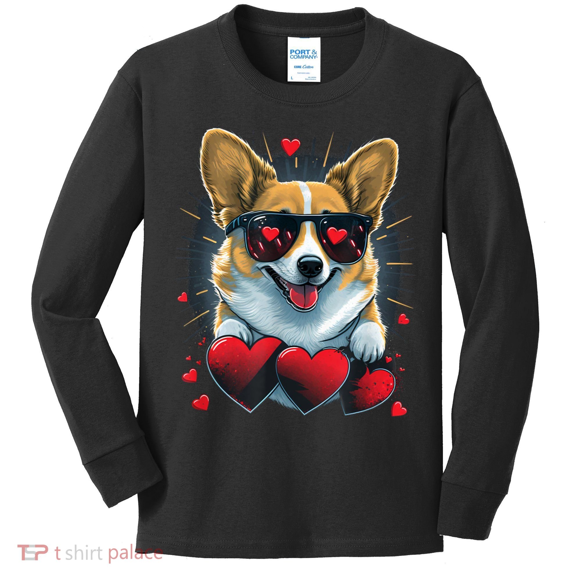 Valentines Day Corgi Heart Couples Love Corgi Dog Lovers Kids Long Sleeve Shirt