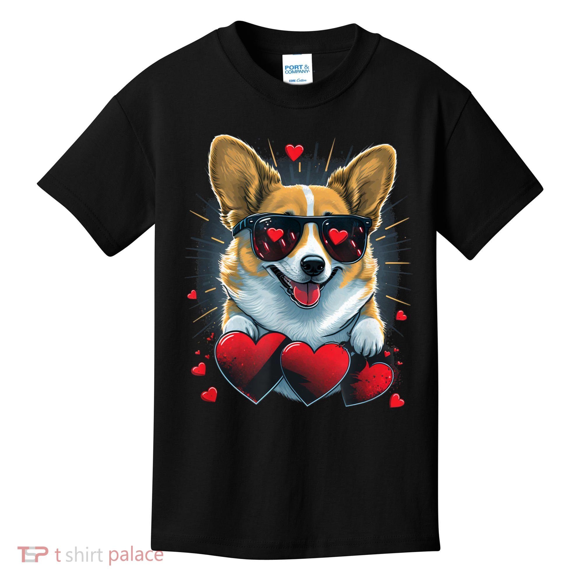 Valentines Day Corgi Heart Couples Love Corgi Dog Lovers Kids T-Shirt