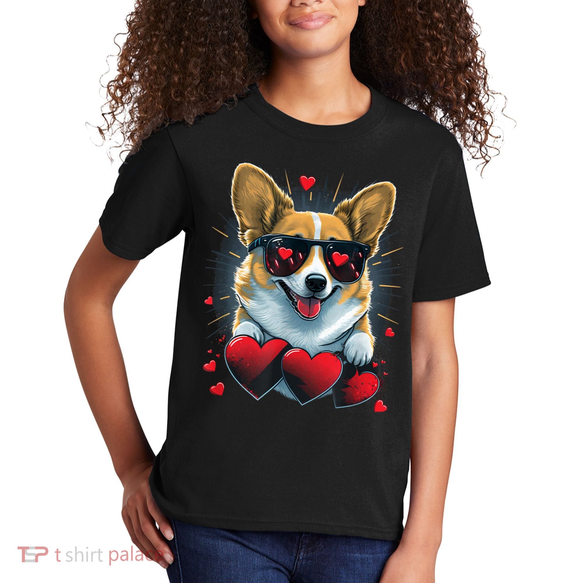 Valentines Day Corgi Heart Couples Love Corgi Dog Lovers Kids T-Shirt
