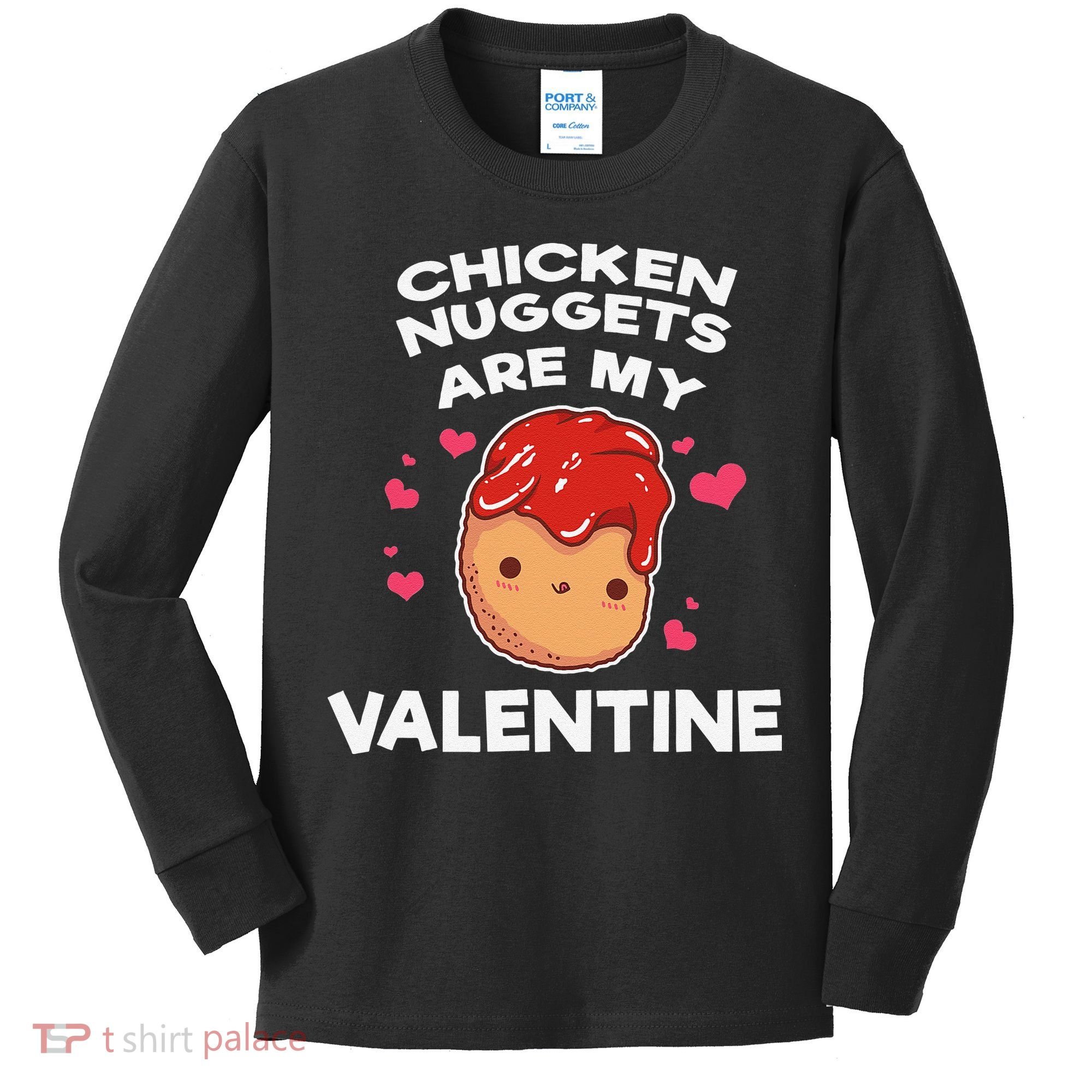 Valentine's Day Chicken Nuggets Funny Nug Food Kids Long Sleeve Shirt