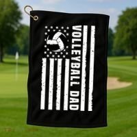 Volleyball Dad Coach Retro American Flag Gift For A Dad Gift Golf Towel thumb 1