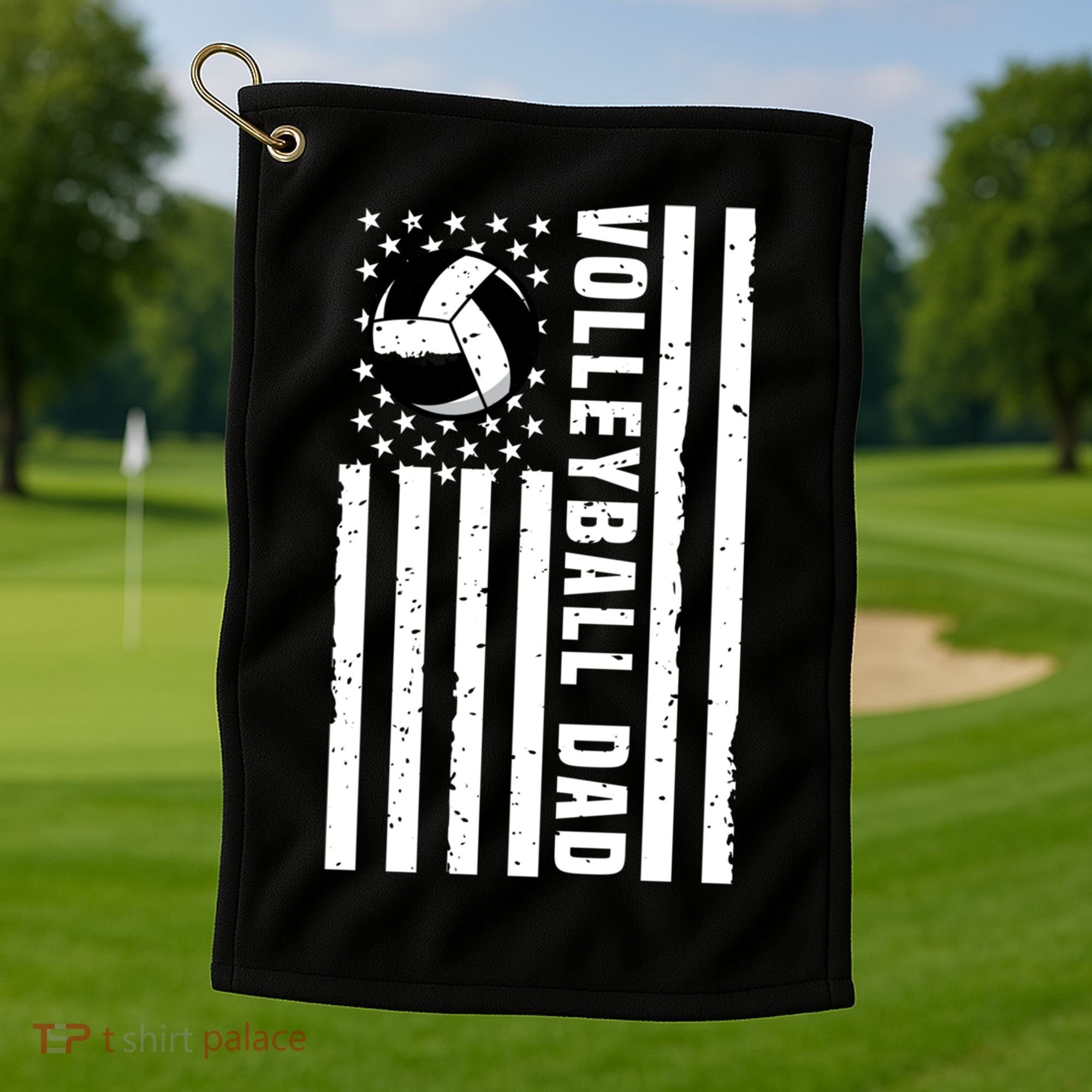 Volleyball Dad Coach Retro American Flag Gift For A Dad Gift Golf Towel