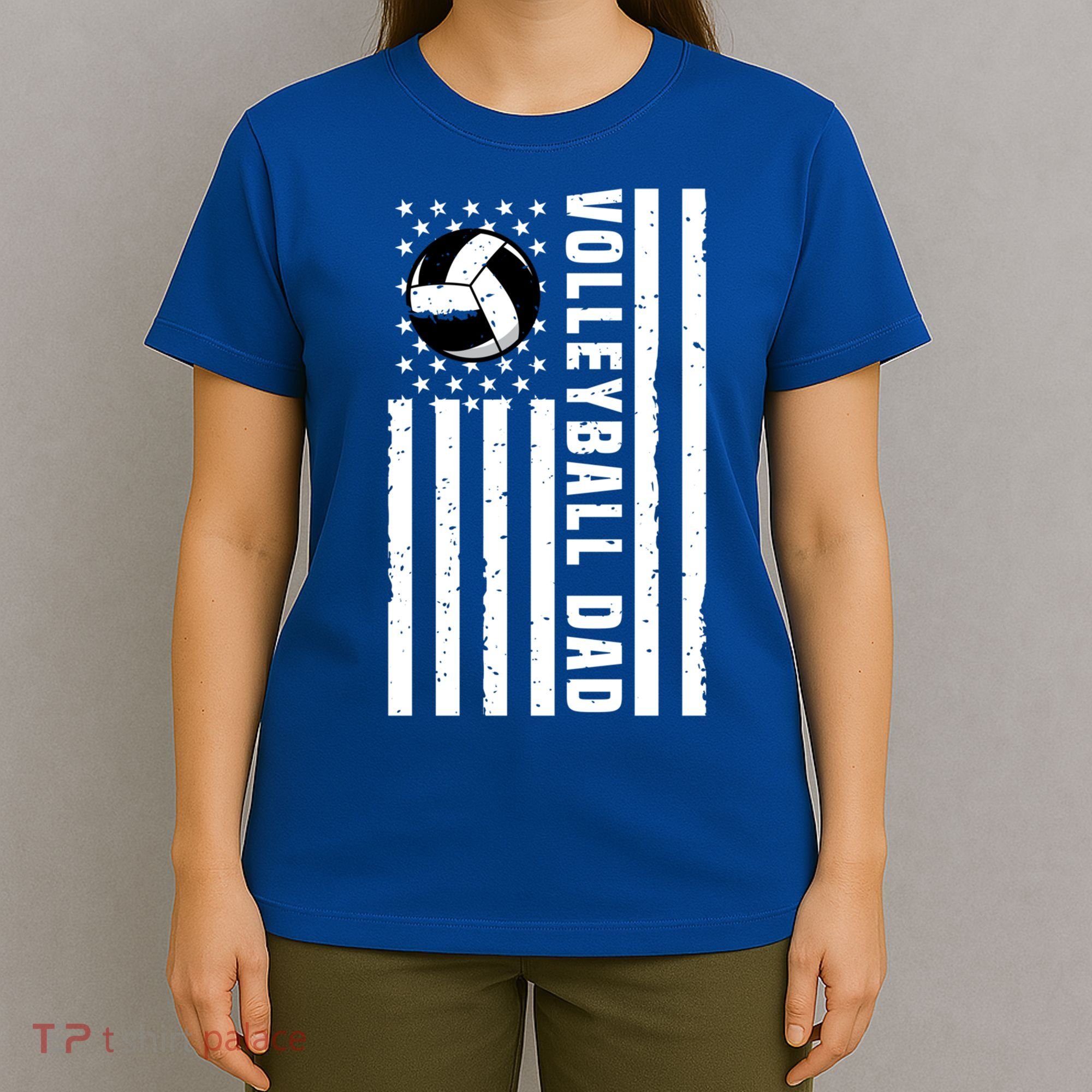 Volleyball Dad Coach Retro American Flag Gift For A Dad Gift T-Shirt