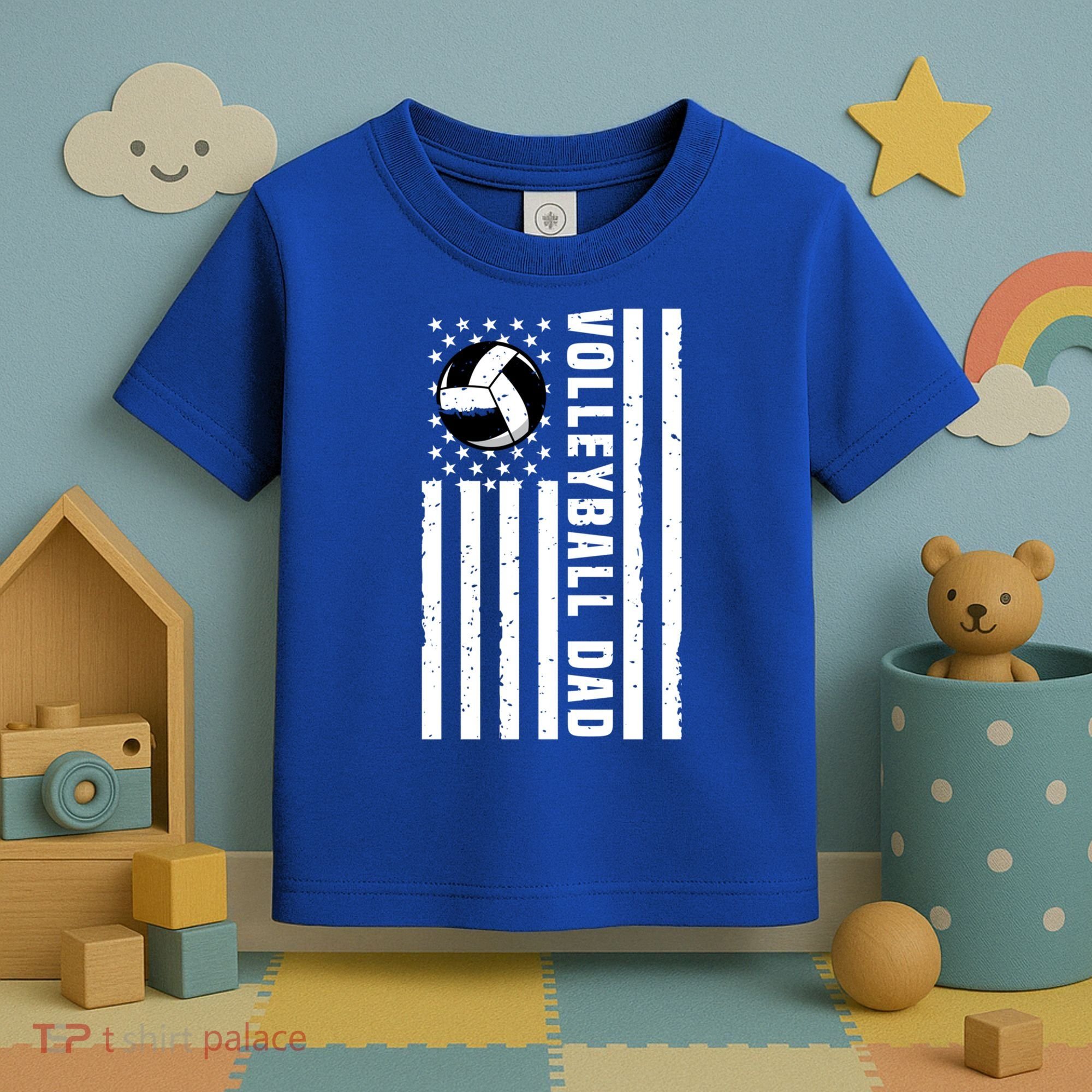 Volleyball Dad Coach Retro American Flag Gift For A Dad Gift Toddler T-Shirt