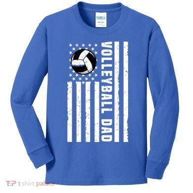 Volleyball Dad Coach Retro American Flag Gift For A Dad Gift Kids Long Sleeve Shirt