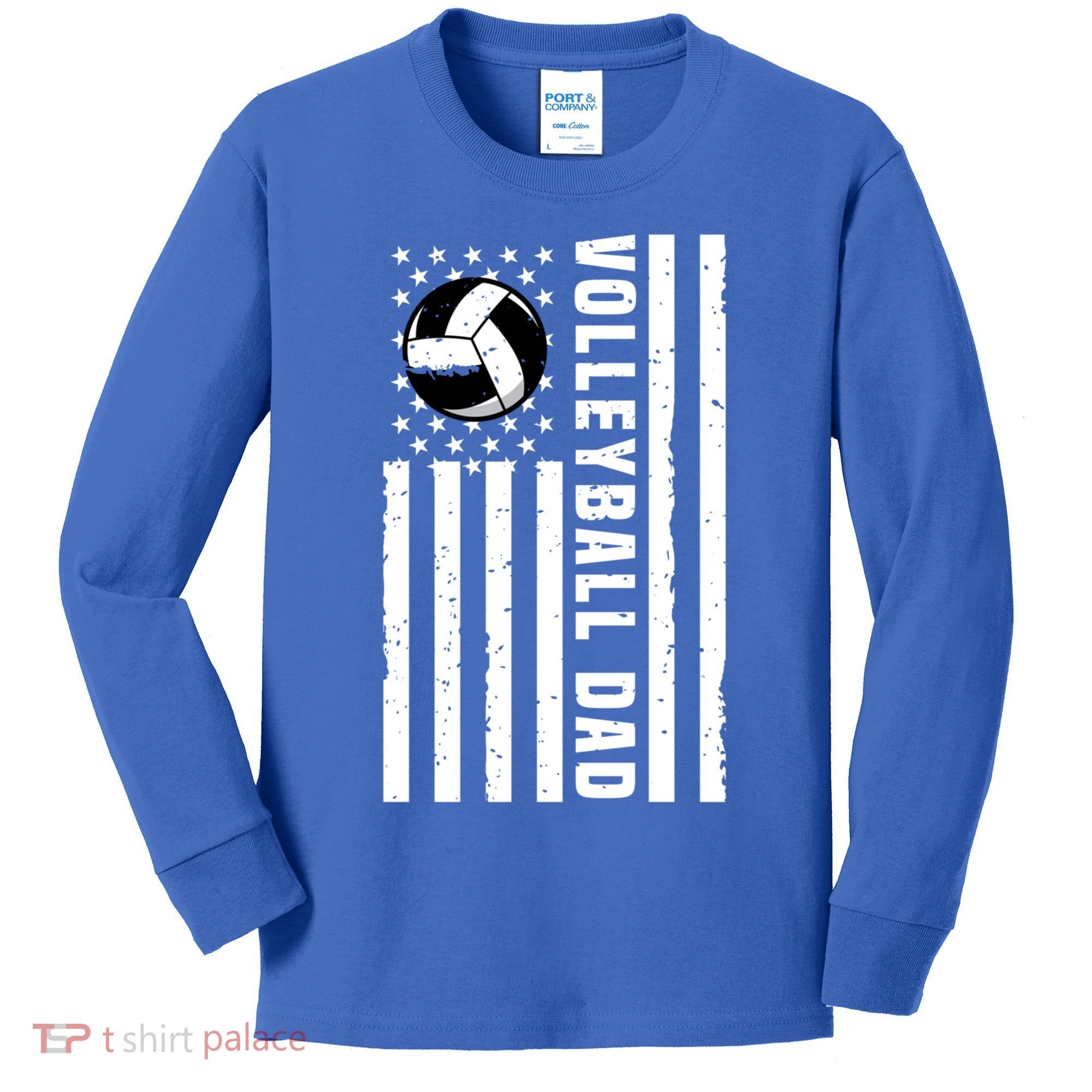 Volleyball Dad Coach Retro American Flag Gift For A Dad Gift Kids Long Sleeve Shirt