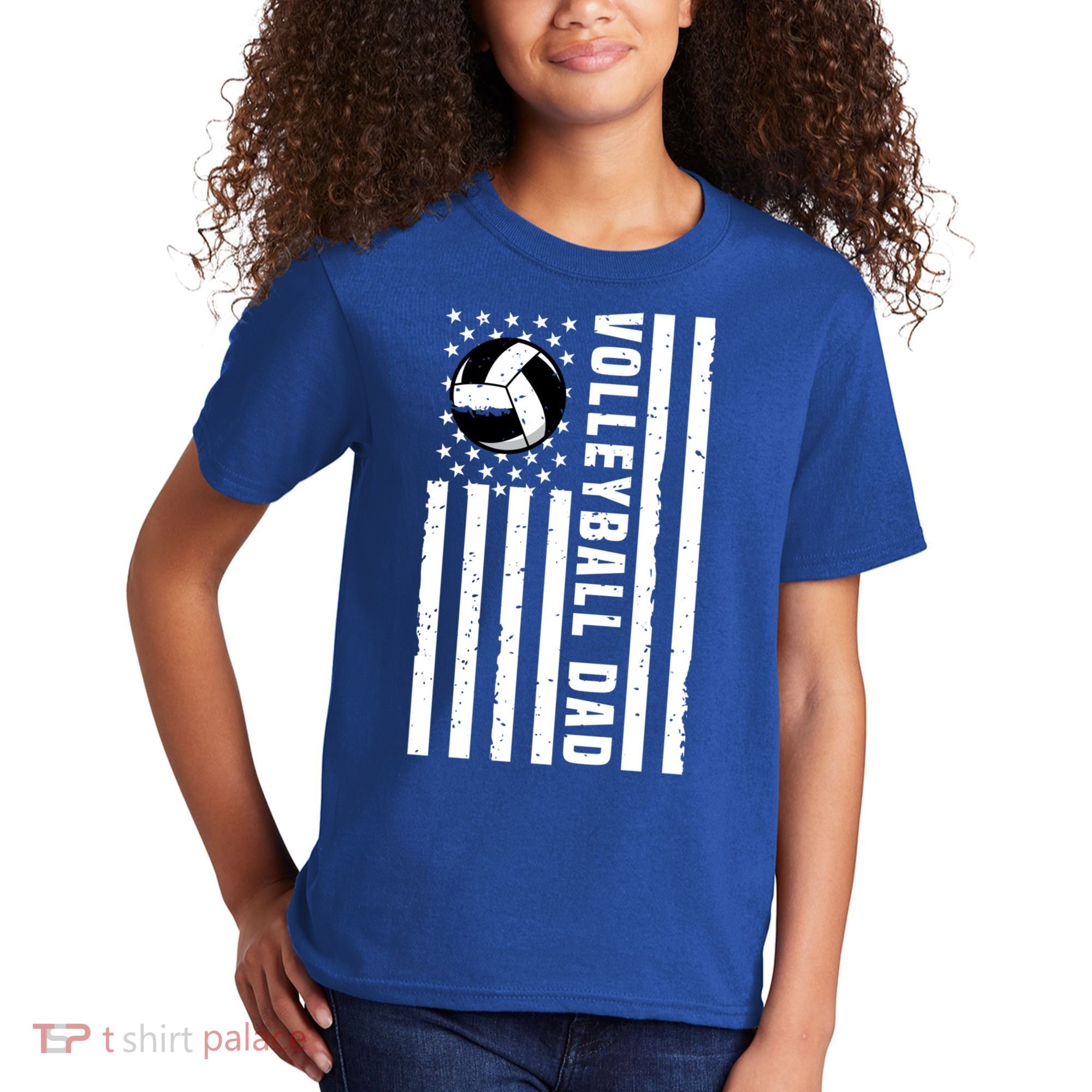 Volleyball Dad Coach Retro American Flag Gift For A Dad Gift Kids T-Shirt