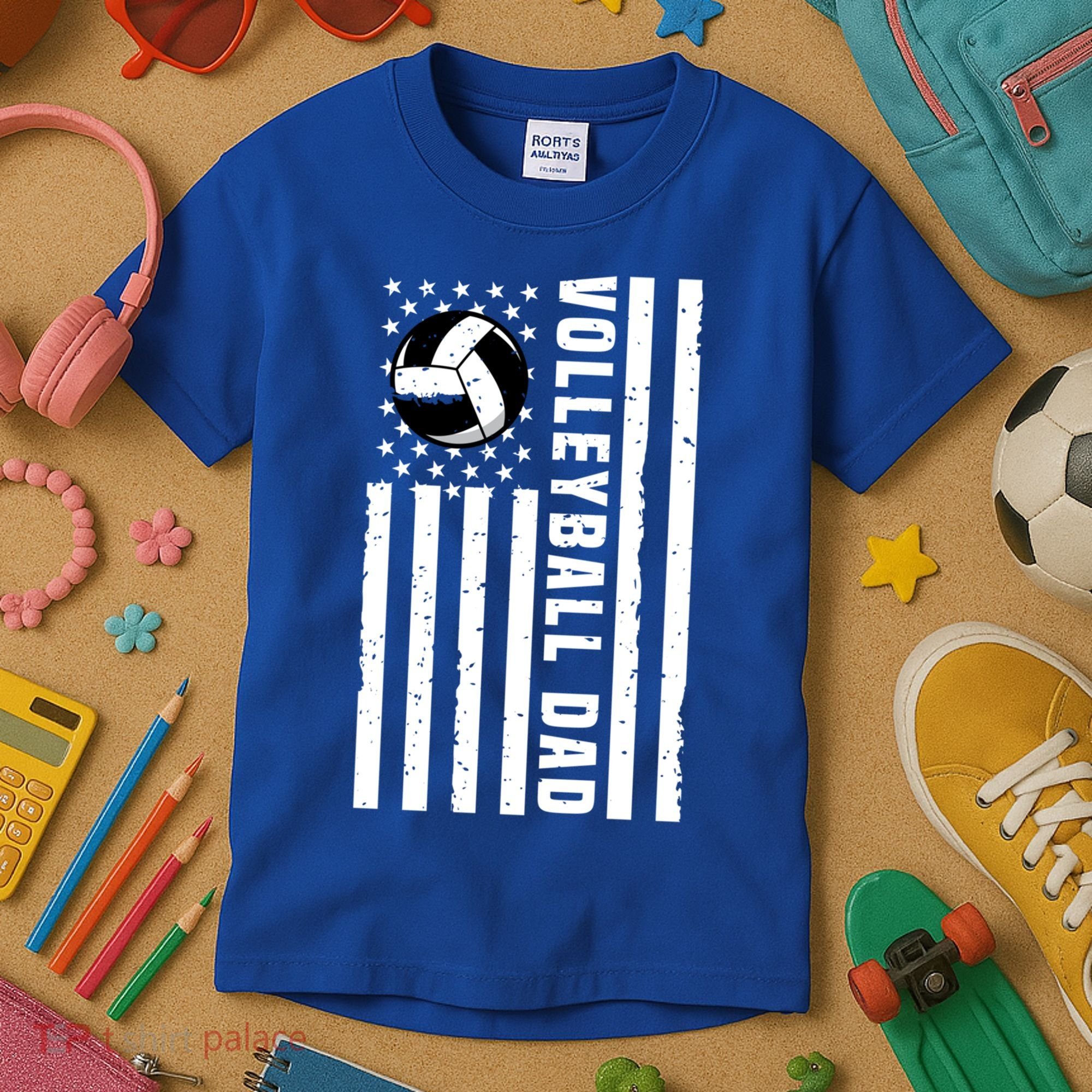 Volleyball Dad Coach Retro American Flag Gift For A Dad Gift Kids T-Shirt