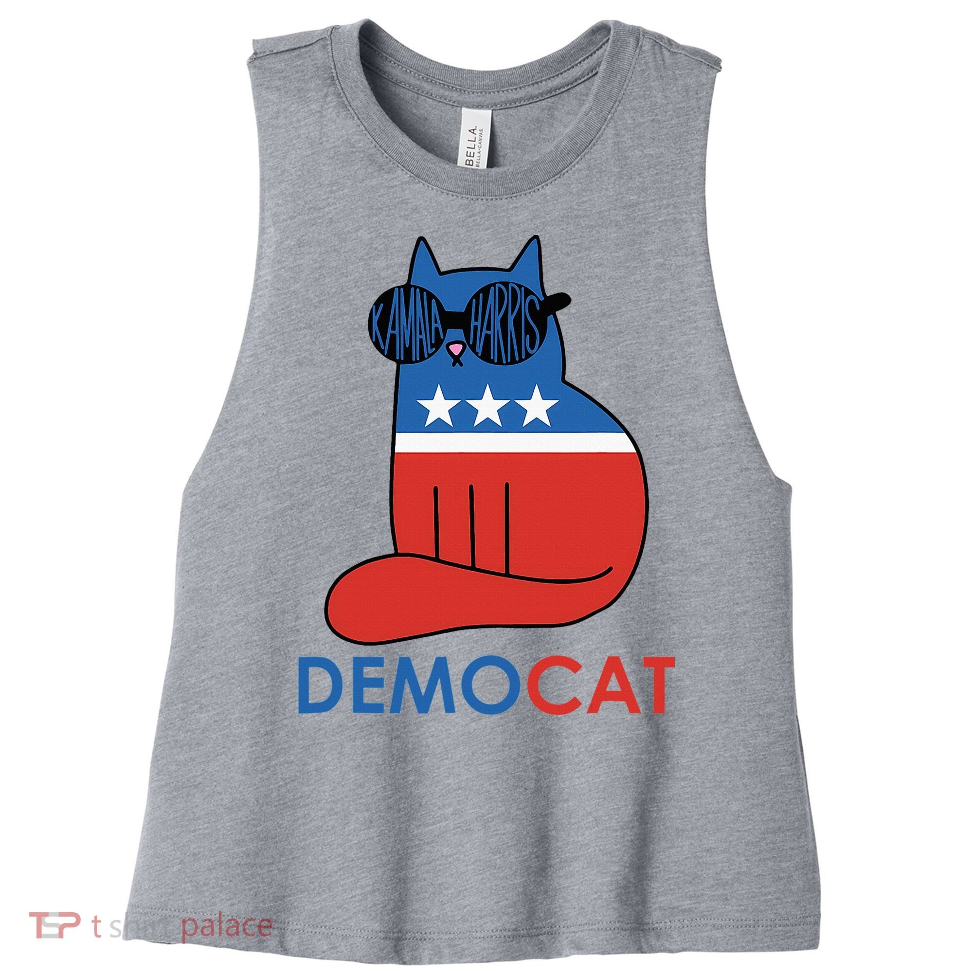 Vote Democat Cat Democrat Liberal Cat Lover Funny Women's Racerback Cropped Tank