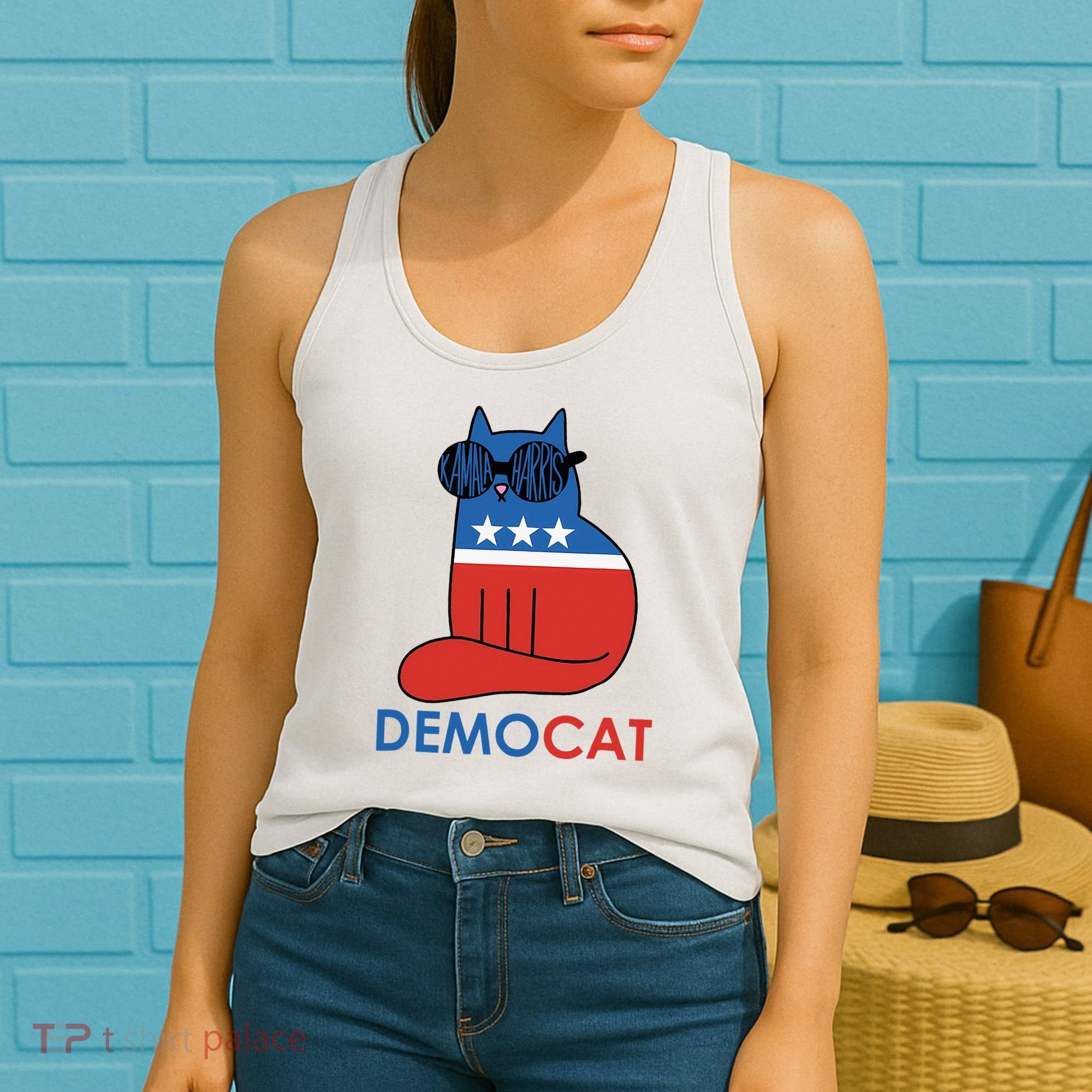 Vote Democat Cat Democrat Liberal Cat Lover Funny Women's Tank Top