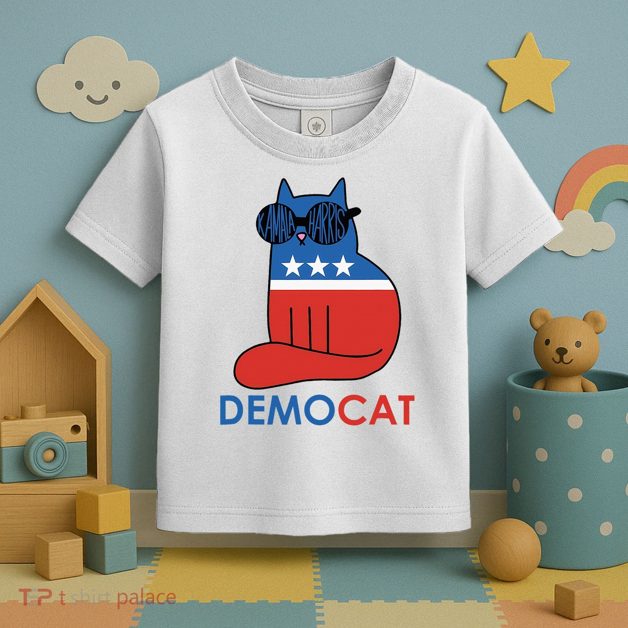 Vote Democat Cat Democrat Liberal Cat Lover Funny Toddler T-Shirt