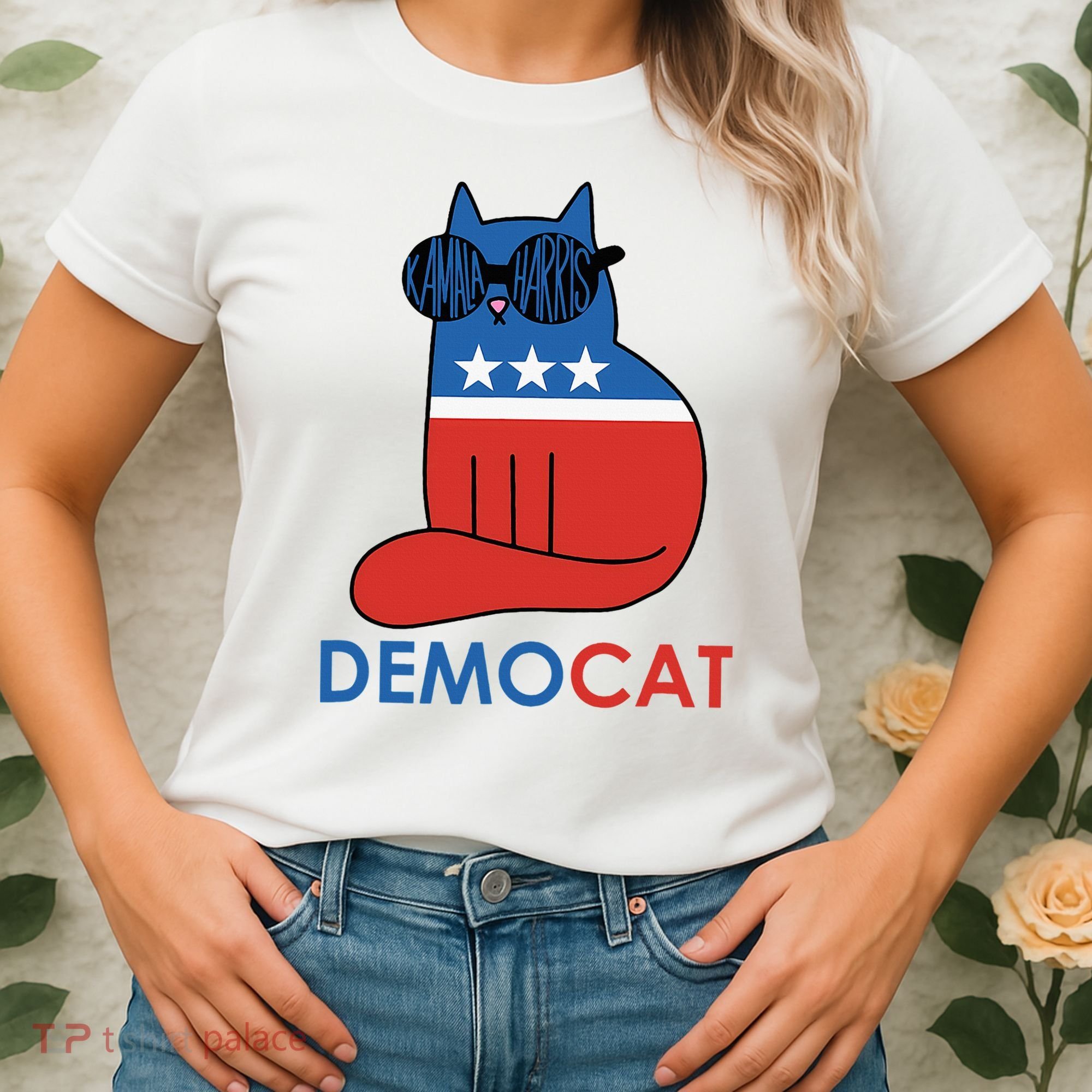Vote Democat Cat Democrat Liberal Cat Lover Funny Women's T-Shirt