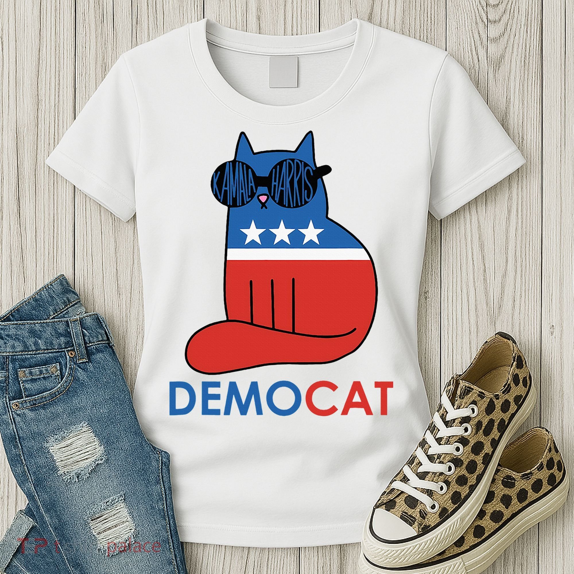 Vote Democat Cat Democrat Liberal Cat Lover Funny Women's T-Shirt