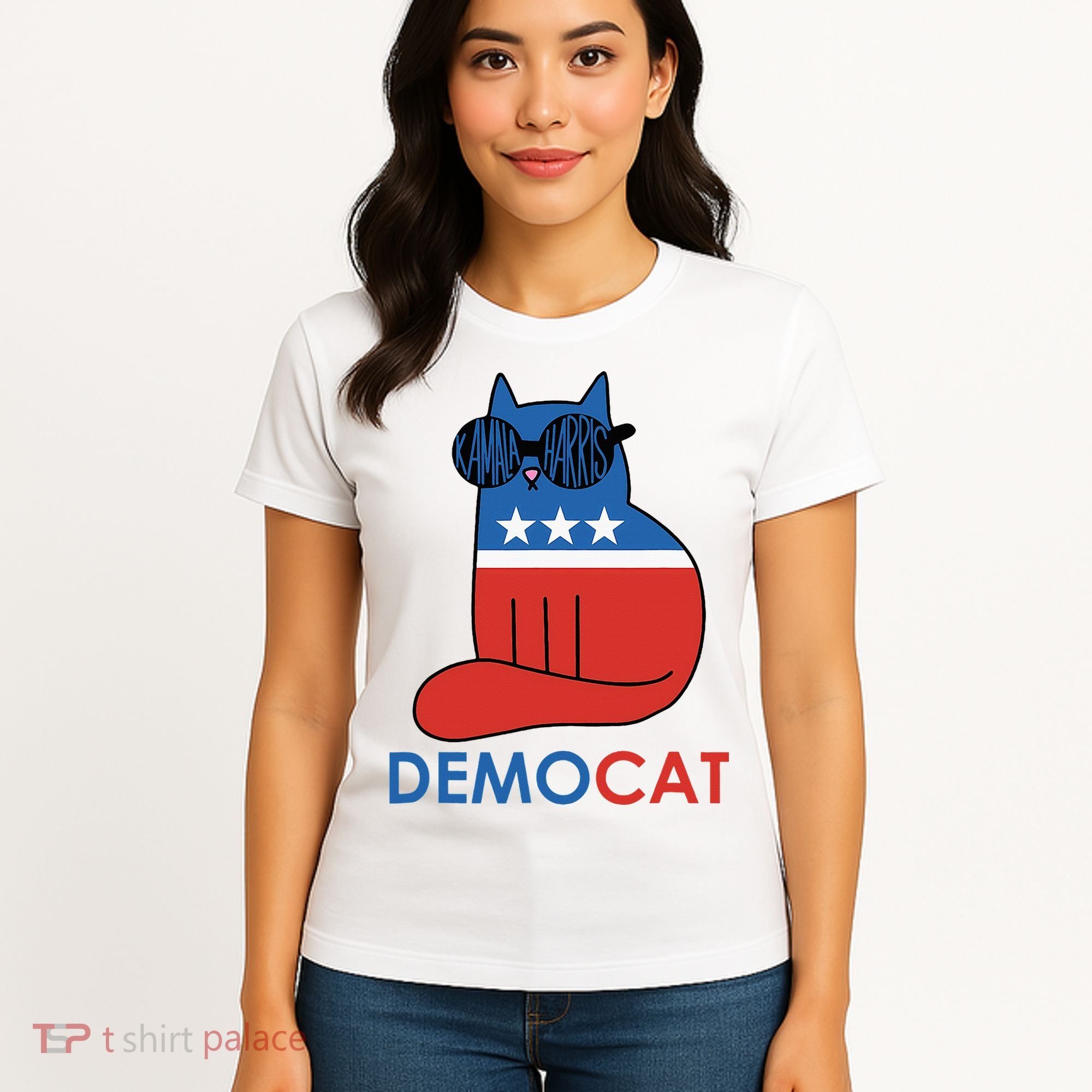 Vote Democat Cat Democrat Liberal Cat Lover Funny Women's T-Shirt