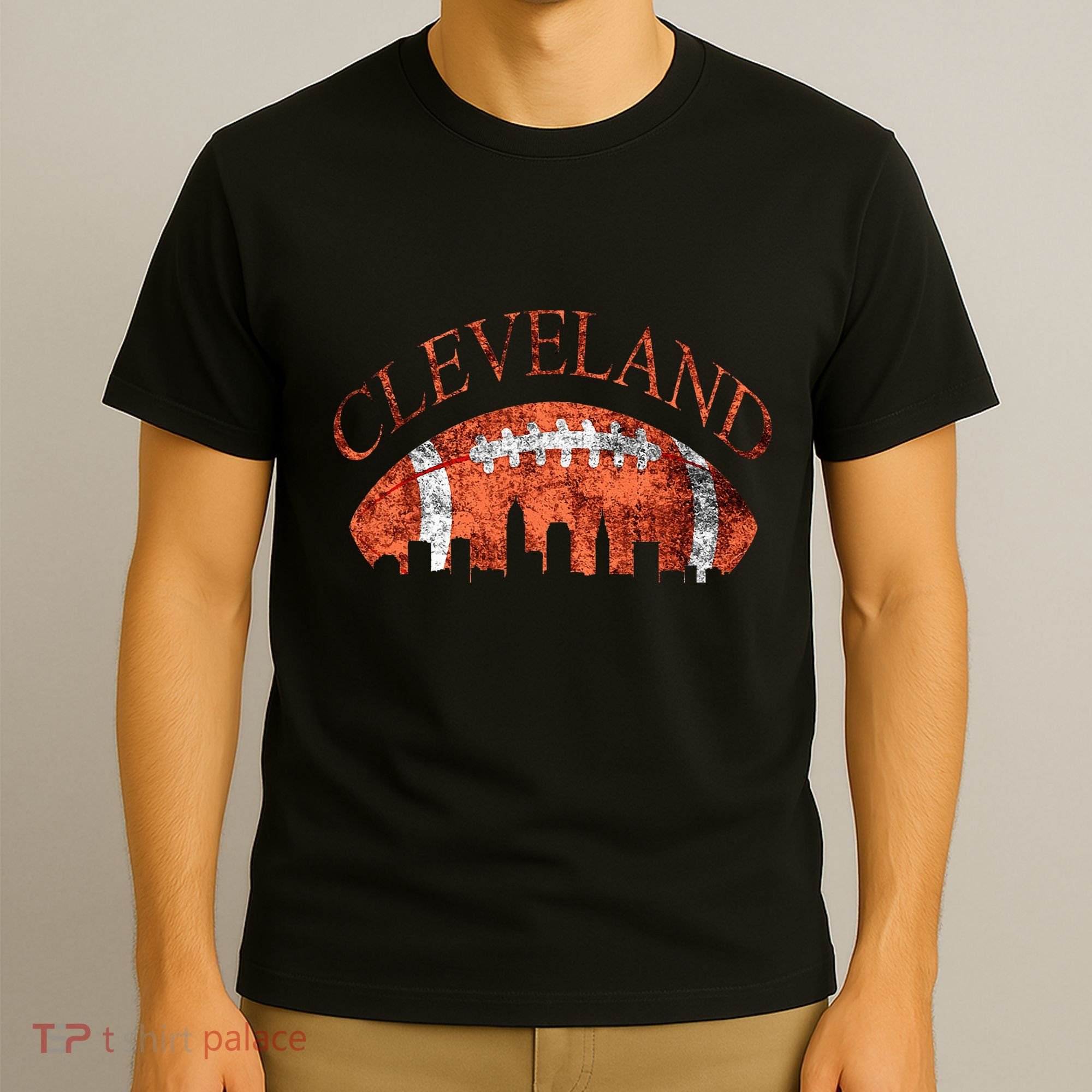 Vintage Downtown Cleveland Ohio Skyline Football Gift T-Shirt