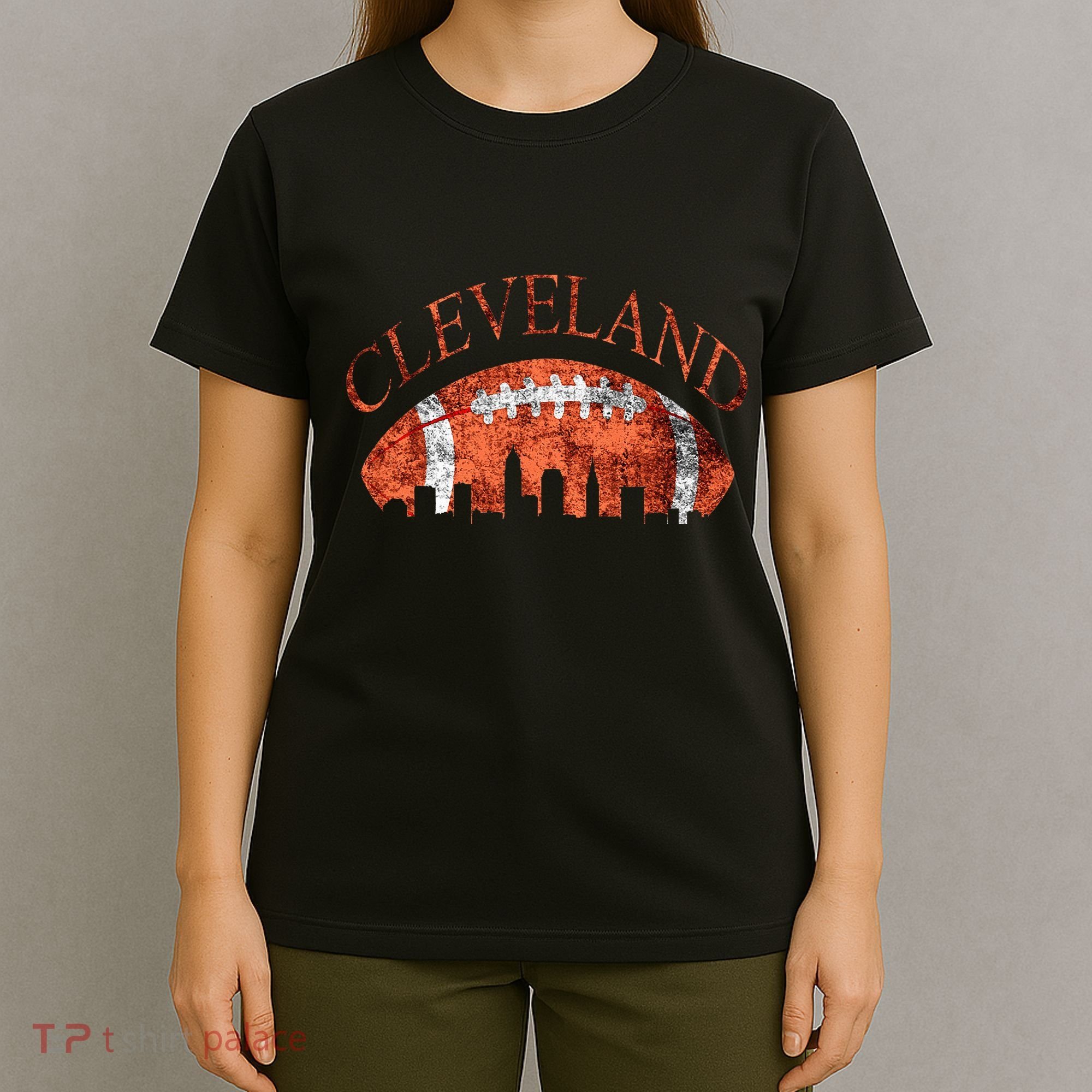 Vintage Downtown Cleveland Ohio Skyline Football Gift T-Shirt