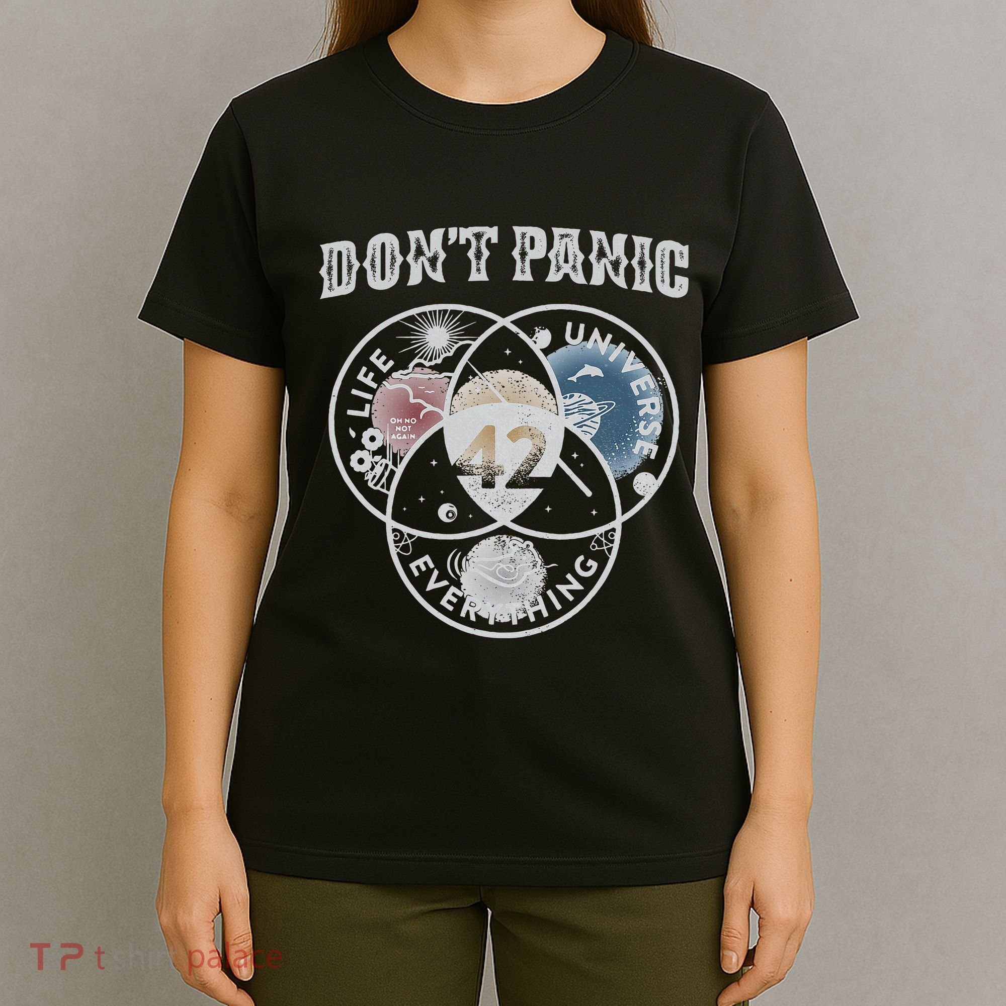 Venn Diagram DonT Panic Life The Universe And Everything 42 T-Shirt